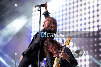 2023-07-06 - John Norum and Joey Tempest, pseudonym of Rolf Magnus Joakim Larsson of the Swedish band of Europe, during their live performs on July 6, 2023 in Ferrara, Italy. - EUROPE - SUMMER TOUR 2023 - CONCERTS - MUSIC BAND