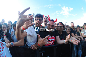 2024-05-25 - Australian heavy metal and rock ?n roll legend band Ac/Dc (guitarist Angus Young and singer Brian Johnson) performing on stage during their ?Pwr/up Tour at RCF Arena in Reggio Emilia, Italy, May 25, 2024 - photo Michele Nucci - AC/DC PWR UP TOUR - CONCERTS - MUSIC BAND