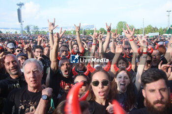 2024-05-25 - Australian heavy metal and rock ’n roll legend band Ac/Dc (guitarist Angus Young and singer Brian Johnson) performing on stage during their “Pwr/up Tour at RCF Arena in Reggio Emilia, Italy, May 25, 2024 - photo Michele Nucci - AC/DC PWR UP TOUR - CONCERTS - MUSIC BAND