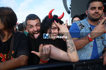 2024-05-25 - Australian heavy metal and rock ’n roll legend band Ac/Dc (guitarist Angus Young and singer Brian Johnson) performing on stage during their “Pwr/up Tour at RCF Arena in Reggio Emilia, Italy, May 25, 2024 - photo Michele Nucci - AC/DC PWR UP TOUR - CONCERTS - MUSIC BAND