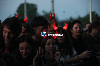 2024-05-25 - Australian heavy metal and rock ’n roll legend band Ac/Dc (guitarist Angus Young and singer Brian Johnson) performing on stage during their “Pwr/up Tour at RCF Arena in Reggio Emilia, Italy, May 25, 2024 - photo Michele Nucci - AC/DC PWR UP TOUR - CONCERTS - MUSIC BAND