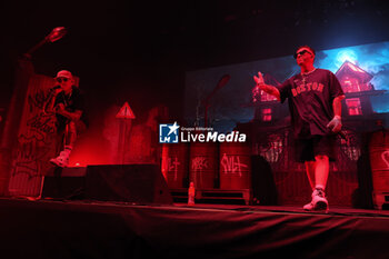 2024-07-04 - Italians rappers Salmo and Noyz Narcos on stage during the Hellrsaisers tour, Sequoie Music Park, Bologna, Italy, July 04, 2024 - SALMO & NOYZ NARCOS - HELLRAISERS LIVE - CONCERTS - ITALIAN SINGER AND ARTIST