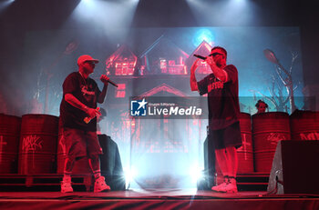 2024-07-04 - Italians rappers Salmo and Noyz Narcos on stage during the Hellrsaisers tour, Sequoie Music Park, Bologna, Italy, July 04, 2024 - SALMO & NOYZ NARCOS - HELLRAISERS LIVE - CONCERTS - ITALIAN SINGER AND ARTIST