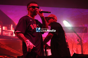 2024-07-04 - Italians rappers Salmo and Noyz Narcos on stage during the Hellrsaisers tour, Sequoie Music Park, Bologna, Italy, July 04, 2024 - SALMO & NOYZ NARCOS - HELLRAISERS LIVE - CONCERTS - ITALIAN SINGER AND ARTIST