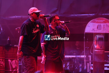 2024-07-04 - Italians rappers Salmo and Noyz Narcos on stage during the Hellrsaisers tour, Sequoie Music Park, Bologna, Italy, July 04, 2024 - SALMO & NOYZ NARCOS - HELLRAISERS LIVE - CONCERTS - ITALIAN SINGER AND ARTIST