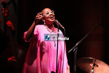 2024-10-28 - French-american jazz singer Cècile Mc Lorin Salvant on stage during her concert in the Bologna Jazz Festival at “Duse” theatre. Bologna, Italy, October 28, 2024 - CèCILE MC LORIN SALVANT  - BOLOGNA JAZZ FESTIVAL - SHOWS - SINGER AND ARTIST