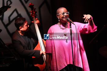 2024-10-28 - French-american jazz singer Cècile Mc Lorin Salvant on stage during her concert in the Bologna Jazz Festival at “Duse” theatre. Bologna, Italy, October 28, 2024 - CèCILE MC LORIN SALVANT  - BOLOGNA JAZZ FESTIVAL - SHOWS - SINGER AND ARTIST