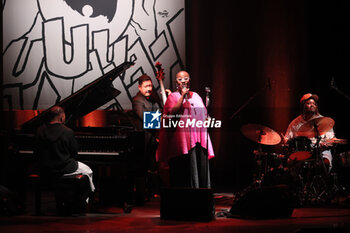 2024-10-28 - French-american jazz singer Cècile Mc Lorin Salvant on stage during her concert in the Bologna Jazz Festival at “Duse” theatre. Bologna, Italy, October 28, 2024 - CèCILE MC LORIN SALVANT  - BOLOGNA JAZZ FESTIVAL - SHOWS - SINGER AND ARTIST