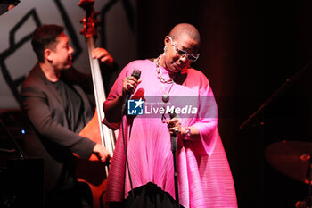 2024-10-28 - French-american jazz singer Cècile Mc Lorin Salvant on stage during her concert in the Bologna Jazz Festival at “Duse” theatre. Bologna, Italy, October 28, 2024 - CèCILE MC LORIN SALVANT  - BOLOGNA JAZZ FESTIVAL - SHOWS - SINGER AND ARTIST