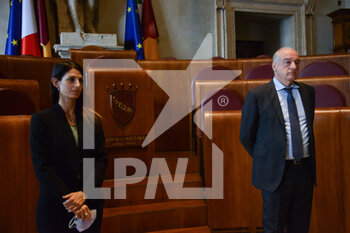 ROME- CAMPIDOGLIO: The outgoing mayor Virginia Raggi meets the center-right mayoral candidate Enrico Michetti - NEWS - POLITICS