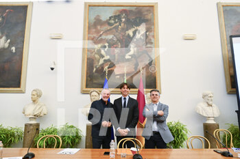2022-05-03 - Alessandro Onorato, Sergio Giuliani and Daniele Mignardi during the presentation of the Rock in Roma event, at the Sala della Protomoteca in Campidoglio, 3th May, Rome Italy. - PRESENTATION OF THE ROCK IN ROMA EVENT - NEWS - EVENTS