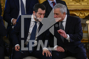 2022-10-22 - ROME, ITALY - OCTOBER 22: Matteo Salvini and Antonio Tajani during the swearing in of the Meloni government  at the Quirinale Palace, on October 22, 2022 in Rome, Italy.
(Photo by Fabrizio Corradetti / LiveMedia) - SWEARING IN OF THE MELONI GOVERNMENT AT THE QUIRINALE PALACE - NEWS - POLITICS