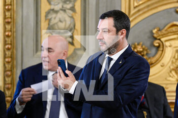 2022-10-22 - ROME, ITALY - OCTOBER 22: Matteo Salvini during the swearing in of the Meloni government  at the Quirinale Palace, on October 22, 2022 in Rome, Italy.
(Photo by Fabrizio Corradetti / LiveMedia) - SWEARING IN OF THE MELONI GOVERNMENT AT THE QUIRINALE PALACE - NEWS - POLITICS