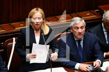 2022-10-25 - Giorgia Meloni and Antonio Tajani during the session in the Chamber of Deputies for the vote of confidence of the Meloni government October 25, 2022 in Rome, Italy. - VOTE OF CONFIDENCE OF THE MELONI GOVERNMENT - NEWS - POLITICS