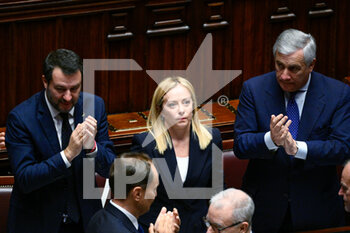 2022-10-25 - Giorgia Meloni Matteo Salvini Antonio Tajani during the session in the Chamber of Deputies for the vote of confidence of the Meloni government October 25, 2022 in Rome, Italy. - VOTE OF CONFIDENCE OF THE MELONI GOVERNMENT - NEWS - POLITICS