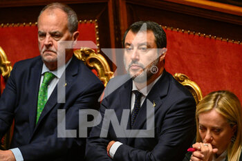 2022-10-26 - Matteo Salvini during the session in the Palazzo Madama in Rome the vote of confidence of the Meloni government October 26, 2022 in Rome, Italy. - VOTE OF CONFIDENCE OF THE MELONI GOVERNMENT AT SENATO - NEWS - POLITICS