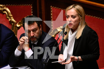 2022-10-26 - Giorgia Meloni during the session in the Palazzo Madama in Rome the vote of confidence of the Meloni government October 26, 2022 in Rome, Italy. - VOTE OF CONFIDENCE OF THE MELONI GOVERNMENT AT SENATO - NEWS - POLITICS