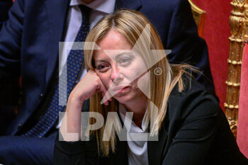 2022-10-26 - Giorgia Meloni during the session in the Palazzo Madama in Rome the vote of confidence of the Meloni government October 26, 2022 in Rome, Italy. - VOTE OF CONFIDENCE OF THE MELONI GOVERNMENT AT SENATO - NEWS - POLITICS