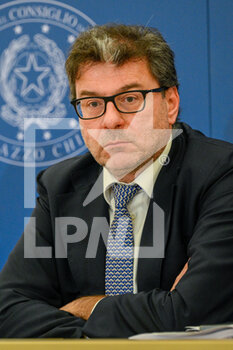 2022-11-22 - Giancarlo Giorgietti during the session press conference after the approval of the 2023 Budget bill by the Council of Ministerst October 25, 2022 in Rome, Italy. - PRESS CONFERENCE AFTER THE APPROVAL OF THE 2023 BUDGET BILL BY THE COUNCIL OF MINISTERS - NEWS - POLITICS