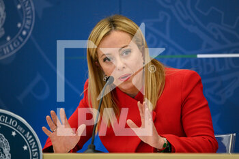 2022-11-22 - Giorgia Meloni during the session press conference after the approval of the 2023 Budget bill by the Council of Ministerst October 25, 2022 in Rome, Italy. - PRESS CONFERENCE AFTER THE APPROVAL OF THE 2023 BUDGET BILL BY THE COUNCIL OF MINISTERS - NEWS - POLITICS