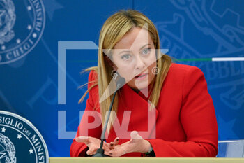 2022-11-22 - Giorgia Meloni during the session press conference after the approval of the 2023 Budget bill by the Council of Ministerst October 25, 2022 in Rome, Italy. - PRESS CONFERENCE AFTER THE APPROVAL OF THE 2023 BUDGET BILL BY THE COUNCIL OF MINISTERS - NEWS - POLITICS