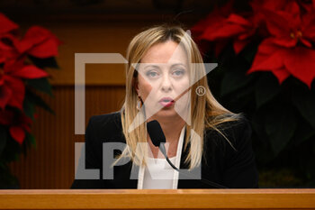 2022-12-29 - Giorgia Meloni, Italy's prime minister, during her first year-end press conference in Rome, Italy, on Thursday, Dec. 29, 2022 - PRESS CONFERENCE AT THE END OF THE YEAR BY PRIME MINISTER GIORGIA MELONI  - NEWS - POLITICS