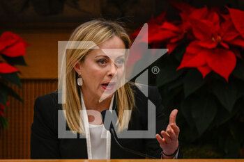 2022-12-29 - Giorgia Meloni, Italy's prime minister, during her first year-end press conference in Rome, Italy, on Thursday, Dec. 29, 2022 - PRESS CONFERENCE AT THE END OF THE YEAR BY PRIME MINISTER GIORGIA MELONI  - NEWS - POLITICS