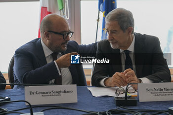 2023-10-13 - Minister for Civil Protection and Maritime Policy Sebastiano Musumeci and Cultural Heritage Minister Gennaro Sangiuliano During technical-operational meeting with mayors and institutions on the phenomenon of bradyseism in the Phlegraean Fields. -  TECHNICAL-OPERATIONAL MEETING ON THE PHENOMENON OF BRADYSEISM  - NEWS - CHRONICLE