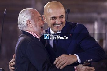 2023-12-07 - Luciano Spalletti and Aurelio de Laurentis during the city council of Naples, at the proposal of Mayor Gaetano Manfredi, mayor of Naples, confers the honorary citizenship of Naples on Luciano Spalletti, the coach from Certaldo who led Napoli to the Scudetto title in the last soccer championship. - LUCIANO SPALLETTI HONORARY CITIZENSHIP OF NAPLES - NEWS - CHRONICLE