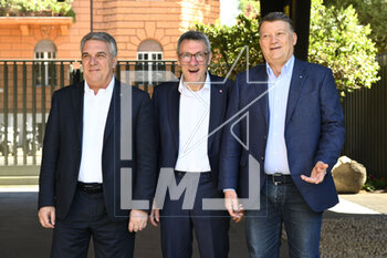 2023-04-26 - Luigi Sbarra, Maurizio Landini and Pierpaolo Bombardieri during 1st May Concert Presentation Press Conference, at Studies of the RAI Italian Radio Television, 26th April 2023, Rome, Italy - 1ST MAY CONCERT PRESENTATION PRESS CONFERENCE - NEWS - EVENTS