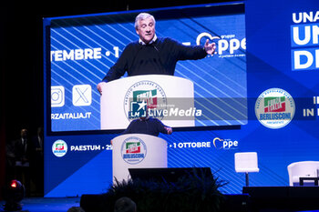 2023-09-29 - Antonio Tajani Minister of Foreign Affairs and International Cooperation of the Italian Republic looks during the Forza Italia congress in Pestum September 29, 2023. - ITALY:  BERLUSCONI DAY, CONVENTION FORZA ITALIA  - NEWS - EVENTS