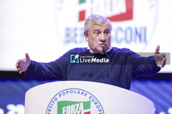 2023-09-29 - Antonio Tajani Minister of Foreign Affairs and International Cooperation of the Italian Republic gesticulate during the Forza Italia congress in Pestum September 29, 2023. - ITALY:  BERLUSCONI DAY, CONVENTION FORZA ITALIA  - NEWS - EVENTS