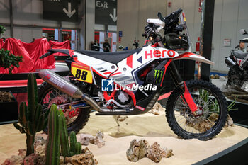 2023-11-07 - Hero enduro motorcycle exposed at 80th edition of EICMA - Milan International Exhibition of Cycle and Motorcycle at Rho Fair on November 7, 2023, Rho - Milan, Italy. - EICMA - 80TH EDITION OF INTERNATIONAL CYCLE AND MOTORCYCLE EXHIBITION - NEWS - EVENTS