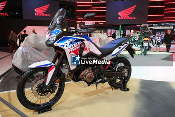 2023-11-07 - Honda Africa Twin on-off motorcycle exposed at 80th edition of EICMA - Milan International Exhibition of Cycle and Motorcycle at Rho Fair on November 7, 2023, Rho - Milan, Italy. - EICMA - 80TH EDITION OF INTERNATIONAL CYCLE AND MOTORCYCLE EXHIBITION - NEWS - EVENTS
