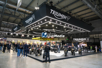 2023-11-07 - General view of Triumph Motorcycle stand at 80th edition of EICMA - Milan International Exhibition of Cycle and Motorcycle at Rho Fair on November 7, 2023, Rho - Milan, Italy. - EICMA - 80TH EDITION OF INTERNATIONAL CYCLE AND MOTORCYCLE EXHIBITION - NEWS - EVENTS