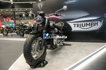 2023-11-07 - Triumph Bonneville exposed at 80th edition of EICMA - Milan International Exhibition of Cycle and Motorcycle at Rho Fair on November 7, 2023, Rho - Milan, Italy. - EICMA - 80TH EDITION OF INTERNATIONAL CYCLE AND MOTORCYCLE EXHIBITION - NEWS - EVENTS
