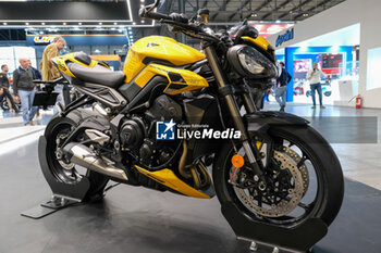 2023-11-07 - Triumph Motorcycle Street Triple exposed at 80th edition of EICMA - Milan International Exhibition of Cycle and Motorcycle at Rho Fair on November 7, 2023, Rho - Milan, Italy. - EICMA - 80TH EDITION OF INTERNATIONAL CYCLE AND MOTORCYCLE EXHIBITION - NEWS - EVENTS