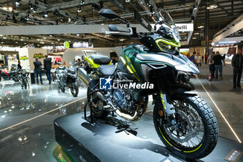 2023-11-07 - Benelli TRK 702 on-off motorcycle exposed at 80th edition of EICMA - Milan International Exhibition of Cycle and Motorcycle at Rho Fair on November 7, 2023, Rho - Milan, Italy. - EICMA - 80TH EDITION OF INTERNATIONAL CYCLE AND MOTORCYCLE EXHIBITION - NEWS - EVENTS