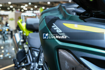 2023-11-07 - Details of logo of Benelli TRK 702 exposed at 80th edition of EICMA - Milan International Exhibition of Cycle and Motorcycle at Rho Fair on November 7, 2023, Rho - Milan, Italy. - EICMA - 80TH EDITION OF INTERNATIONAL CYCLE AND MOTORCYCLE EXHIBITION - NEWS - EVENTS