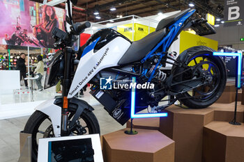 2023-11-07 - Electric racing bike exposed at 80th edition of EICMA - Milan International Exhibition of Cycle and Motorcycle at Rho Fair on November 7, 2023, Rho - Milan, Italy. - EICMA - 80TH EDITION OF INTERNATIONAL CYCLE AND MOTORCYCLE EXHIBITION - NEWS - EVENTS