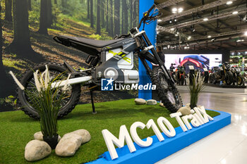 2023-11-07 - Tromox MC10 TrailX electric trail bike exposed at 80th edition of EICMA - Milan International Exhibition of Cycle and Motorcycle at Rho Fair on November 7, 2023, Rho - Milan, Italy. - EICMA - 80TH EDITION OF INTERNATIONAL CYCLE AND MOTORCYCLE EXHIBITION - NEWS - EVENTS