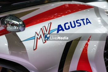 2023-11-07 - Logo of MV Agusta at 80th edition of EICMA - Milan International Exhibition of Cycle and Motorcycle at Rho Fair on November 7, 2023, Rho - Milan, Italy. - EICMA - 80TH EDITION OF INTERNATIONAL CYCLE AND MOTORCYCLE EXHIBITION - NEWS - EVENTS
