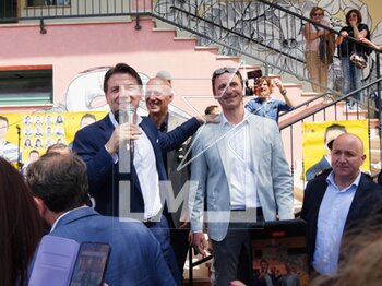 2023-05-07 - Movimento 5 Stelle leader Antonio Conte during an election rally to support Mauro Bochicchio (on the right), madjor candidate of the list 'Avanti cosi', Castel di Lama, (AP), Italy on May, 7th, 2023. ©Photo: Cinzia Camela. - MOVIMENTO 5 STELLE LEADER GIUSEPPE CONTE RALLY - NEWS - POLITICS