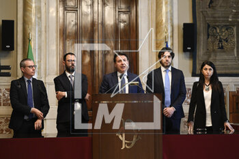 2023-05-09 - Alfonso Colucci, Stefano Putuanelli, Giuseppe Conte, Francesco Silvestri and Alessandra Maiorino during the meetings with the opposition on institutional reforms, May 9, 2023, Chamber of Deputies, in the President's Library, Rome, Italy. - THE PRIME MINISTER, GIORGIA MELONI, MEETS THE REPRESENTATIVES OF THE OPPOSITION POLITICAL FORCES FOR A DISCUSSION ON INSTITUTIONAL REFORMS - NEWS - POLITICS