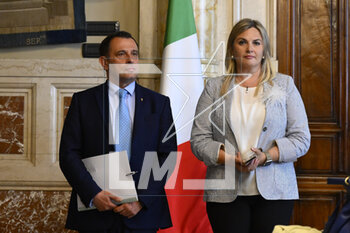 2023-05-09 - Dafne Musolino and Franco Manes during the meetings with the opposition on institutional reforms, May 9, 2023, Chamber of Deputies, in the President's Library, Rome, Italy. - THE PRIME MINISTER, GIORGIA MELONI, MEETS THE REPRESENTATIVES OF THE OPPOSITION POLITICAL FORCES FOR A DISCUSSION ON INSTITUTIONAL REFORMS - NEWS - POLITICS