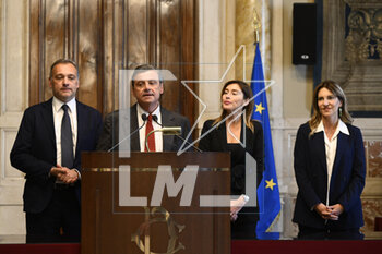 2023-05-09 - Matteo Richetti, Carlo Calenda, Maria Elena Boschi e Raffaella Paita of Azione-Italia Viva during the meetings with the opposition on institutional reforms, May 9, 2023, Chamber of Deputies, in the President's Library, Rome, Italy. - THE PRIME MINISTER, GIORGIA MELONI, MEETS THE REPRESENTATIVES OF THE OPPOSITION POLITICAL FORCES FOR A DISCUSSION ON INSTITUTIONAL REFORMS - NEWS - POLITICS
