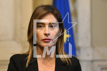 2023-05-09 - Maria Elena Boschi of Azione-Italia Viva during the meetings with the opposition on institutional reforms, May 9, 2023, Chamber of Deputies, in the President's Library, Rome, Italy. - THE PRIME MINISTER, GIORGIA MELONI, MEETS THE REPRESENTATIVES OF THE OPPOSITION POLITICAL FORCES FOR A DISCUSSION ON INSTITUTIONAL REFORMS - NEWS - POLITICS