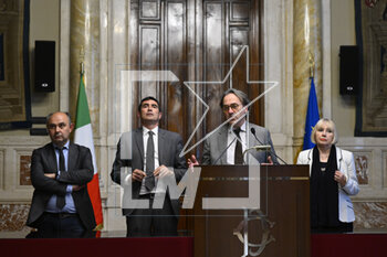 2023-05-09 - Peppe De Cristofaro, Nicola Fratoianni, Angelo Bonelli and Luana Zanella of Alleanza Verdi e Sinistra during the meetings with the opposition on institutional reforms, May 9, 2023, Chamber of Deputies, in the President's Library, Rome, Italy. - THE PRIME MINISTER, GIORGIA MELONI, MEETS THE REPRESENTATIVES OF THE OPPOSITION POLITICAL FORCES FOR A DISCUSSION ON INSTITUTIONAL REFORMS - NEWS - POLITICS