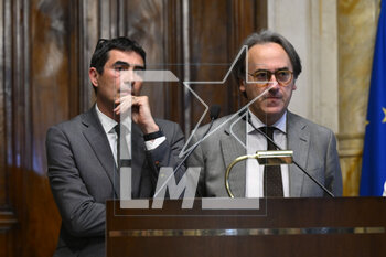 2023-05-09 - Nicola Fratoianni and Angelo Bonelli of Alleanza Verdi e Sinistra during the meetings with the opposition on institutional reforms, May 9, 2023, Chamber of Deputies, in the President's Library, Rome, Italy. - THE PRIME MINISTER, GIORGIA MELONI, MEETS THE REPRESENTATIVES OF THE OPPOSITION POLITICAL FORCES FOR A DISCUSSION ON INSTITUTIONAL REFORMS - NEWS - POLITICS