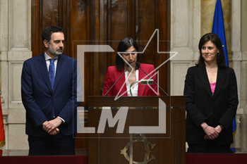 2023-05-09 - Elly Schlein, Chiara Braga and Alessandro Alfieri during the meetings with the opposition on institutional reforms, May 9, 2023, Chamber of Deputies, in the President's Library, Rome, Italy. - THE PRIME MINISTER, GIORGIA MELONI, MEETS THE REPRESENTATIVES OF THE OPPOSITION POLITICAL FORCES FOR A DISCUSSION ON INSTITUTIONAL REFORMS - NEWS - POLITICS